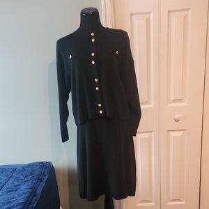 Vintage British Vogue Black Knit Suit Mid Century Medium Long Sleeves Exc Cond